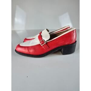 Kenneth Cole Womens Italian Loafer US 8.5 White Red Leather Block Heel Shoes